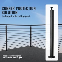 Kaapelikäsijohteen kulmatolppa ruostumaton teräs 36 tuumaa 2x2 10 reikää musta