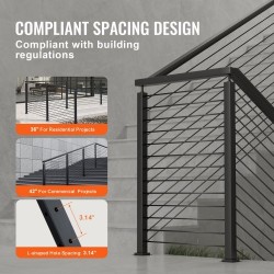 Kaapelikäsijohteen kulmatolppa ruostumaton teräs 36 tuumaa 2x2 10 reikää musta