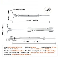 Kaidevaijerisarja T316 ruostumaton teräs 3,2 mm vaijerille puutolppiin 20 kpl