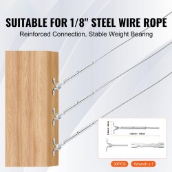 Kaidepakkaus 30 kappaletta T316-ruostumattomasta teräksestä 3,2 mm kaapelille 0–180 asteen säädettävä