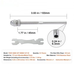 Kaiteen kiristyspäätteet 51 kpl T316 ruostumatonta terästä 3,2 mm puu ja metallipylväisiin
