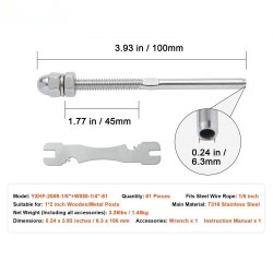 Kaapelikiristin T316-ruostumatonta terästä 3,2 mm kaapeleille puu- ja metallipylväisiin