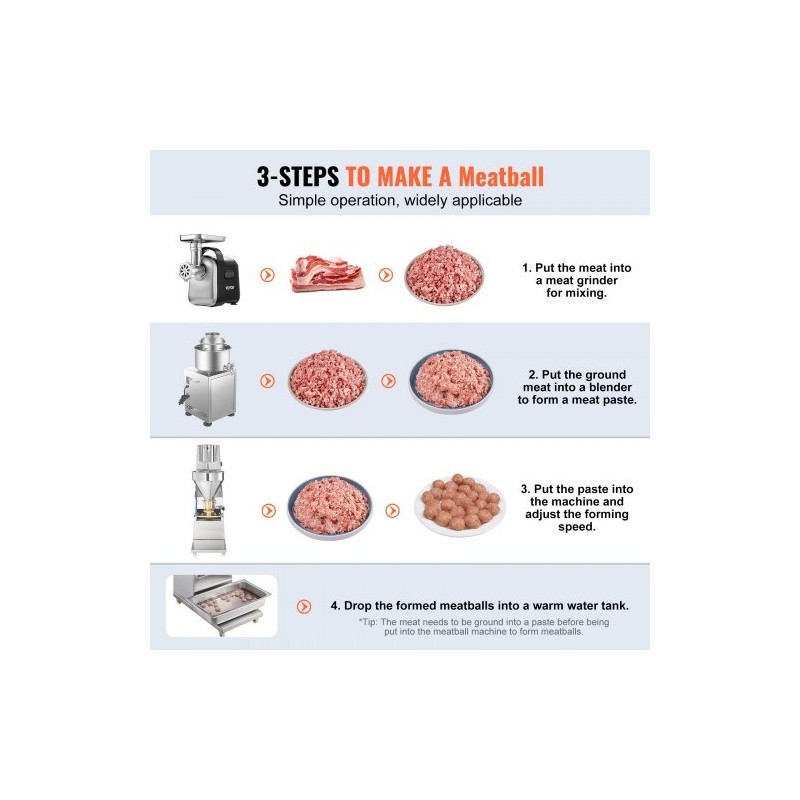 Sähköinen lihapullakone ruostumatonta terästä 1100W kuparimuotit 18–32 mm