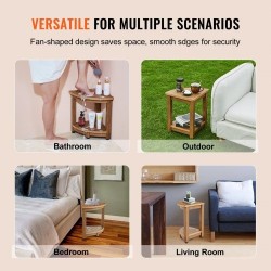 Kulmamallinen suihkupenkki puukuviollista polystyreeniä 430 mm korkea ja vesitiivis säilytyshyllyllä