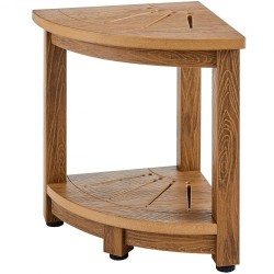 Kulmamallinen suihkupenkki puukuviollista polystyreeniä 430 mm korkea ja vesitiivis säilytyshyllyllä