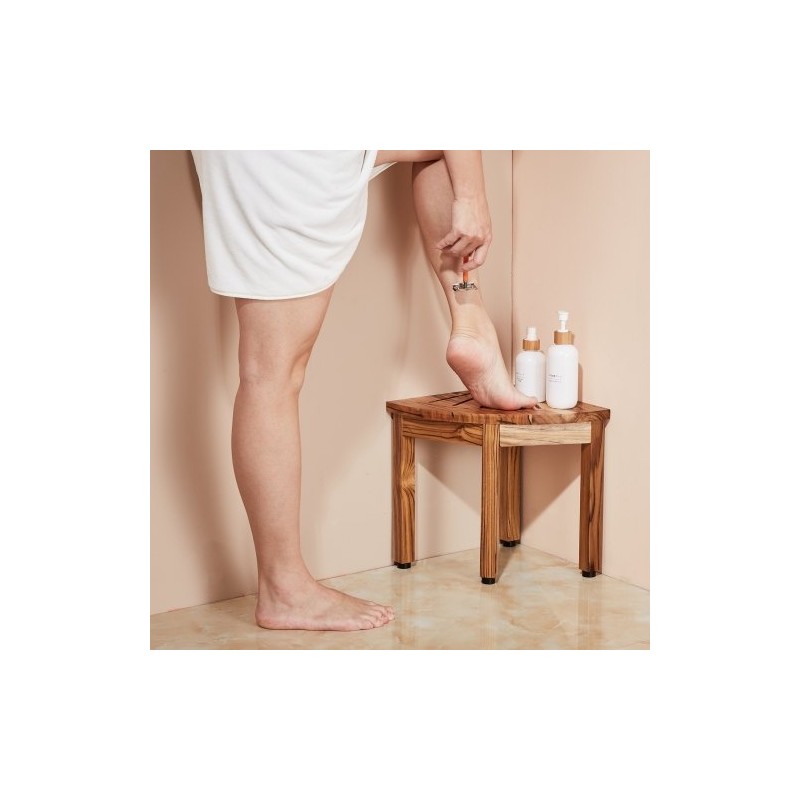 Teak-puinen kulmasuihkupenkki 316 mm korkea 136 kg kantavuus alahylly sisä- ja ulkokäyttöön