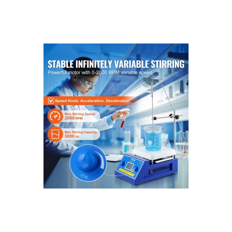 Magneettinen sekoituslevy valettu alumiinipinta 5000 millilitraa 300 asteeseen 0–2000 kierrosta minuutissa