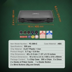 Pokerisetti 300 osaa 14 gramman savi ja muovipelimerkit muovikotelolla kotipeleihin