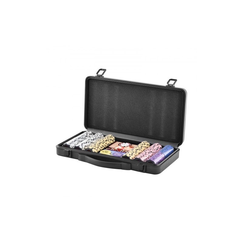 Pokerisetti 300 osaa 14 gramman savi ja muovipelimerkit muovikotelolla kotipeleihin