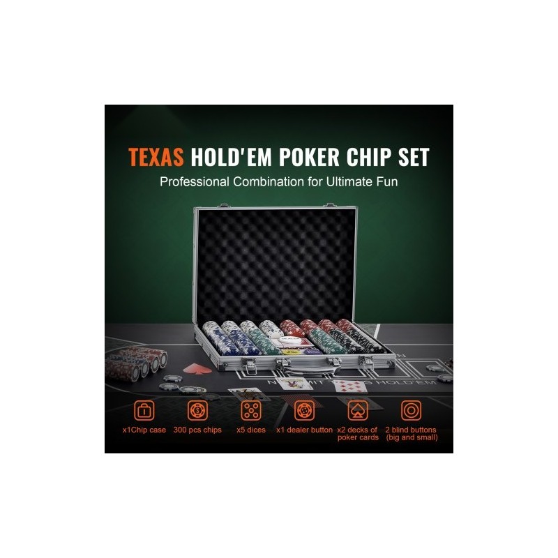 Pokerisetti 300 kappaletta 11,5 gramman kasinotyyliset pelimerkit alumiinisalkulla pelikortit napit nopat