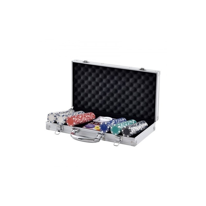 Pokerisetti 300 kappaletta 11,5 gramman kasinotyyliset pelimerkit alumiinisalkulla pelikortit napit nopat