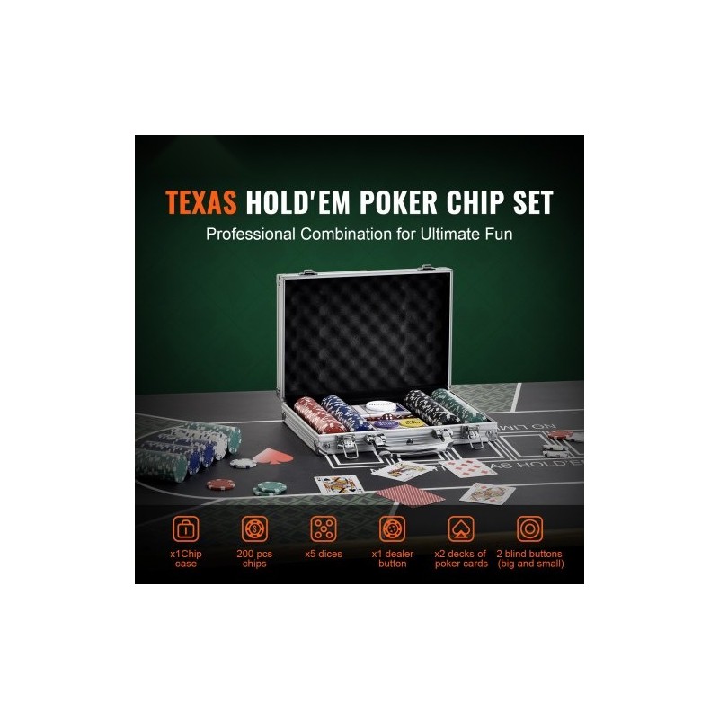 Pokerisetti 200 kappaleen 11,5 gramman polystyreeni ja rauta pelimerkit alumiinisalkussa