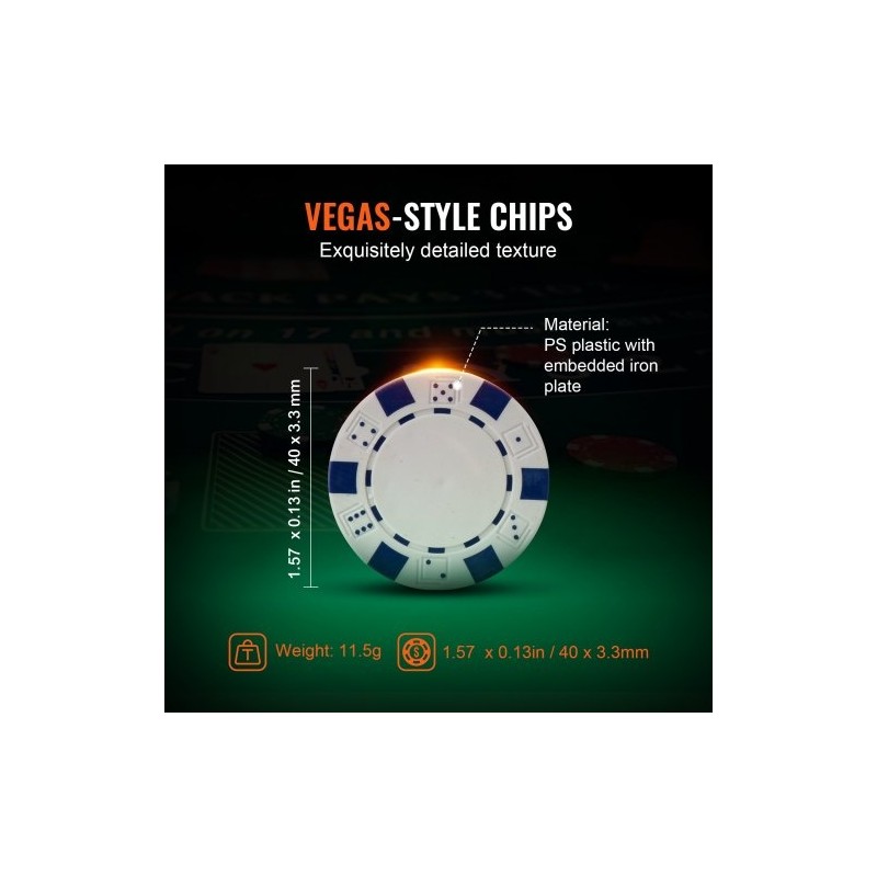 Pokerisetti 200 kappaleen 11,5 gramman polystyreeni ja rauta pelimerkit alumiinisalkussa