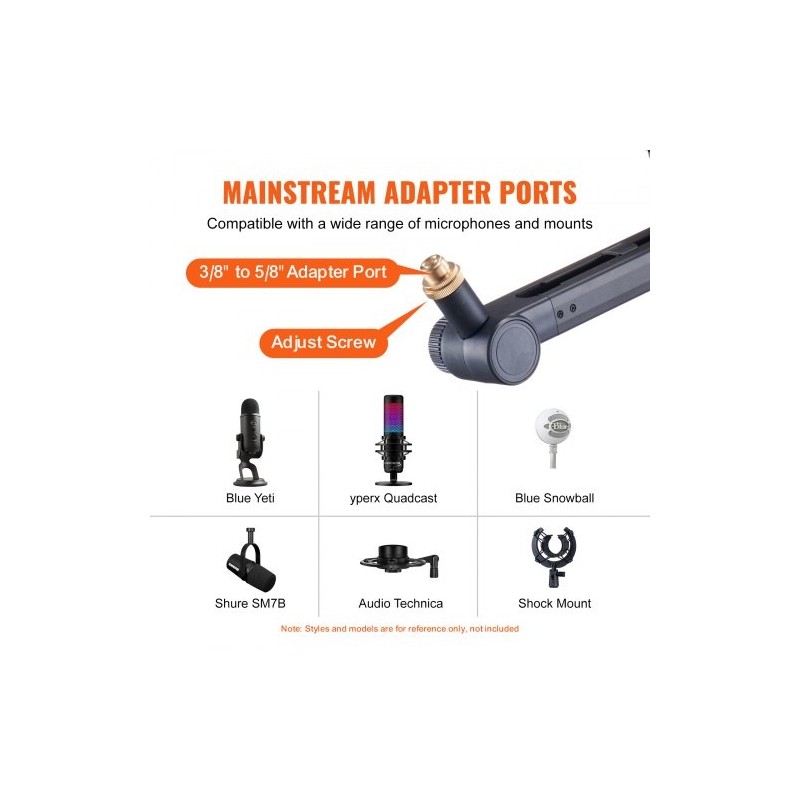 Pöytään kiinnitettävä alumiiniseosinen mikrofonivarsi 360 asteen kääntyvä säädettävä korkeus C-puristin kuulokepidike