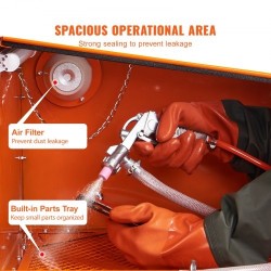 Pöytämallinen hiekkapuhalluskaappi 94,6 L kylmävalssattu teräsrunko alumiinipistooli 4 keraamista suutinta