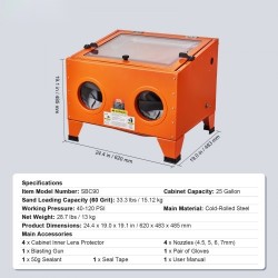 Pöytämallinen hiekkapuhalluskaappi 94,6 L kylmävalssattu teräsrunko alumiinipistooli 4 keraamista suutinta