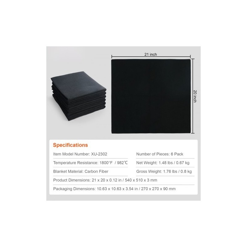Hiilikuituiset hitsauspeitteet 6 kappaletta 3 mm paksut leikattavat 982 °C lämmönkestävät