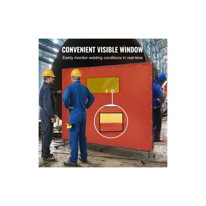 Hitsausnäyttö metallikehyksellä liekinestokäsitelty vinyyli 6 x 8 jalkaa 4 pyörää 2 lukittavaa