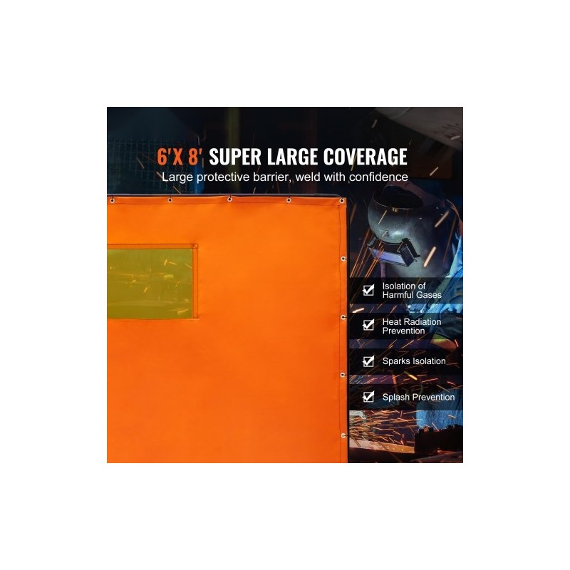 Hitsaussuojaverho liekinkestävä vinyyli 6x8 metallikehys pyörillä läpinäkyvä ikkuna