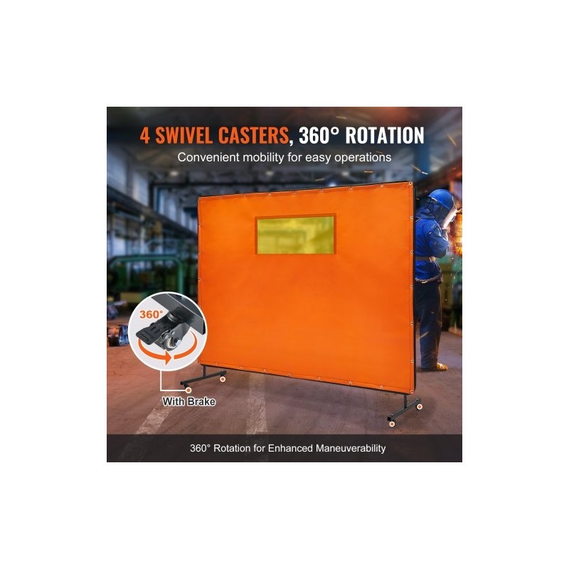 Hitsaussuojaverho liekinkestävä vinyyli 6x8 metallikehys pyörillä läpinäkyvä ikkuna