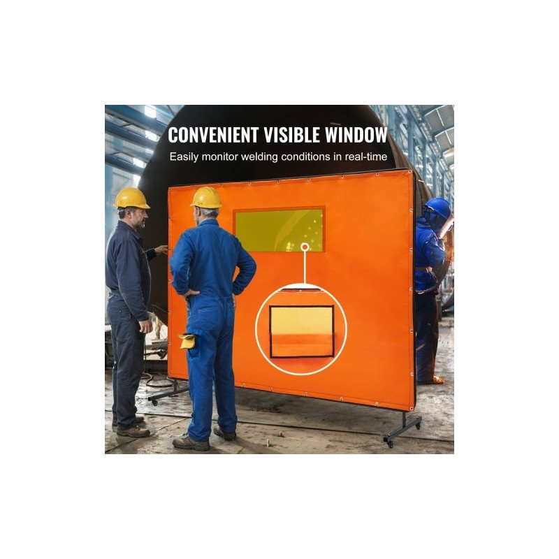 Hitsaussuojaverho liekinkestävä vinyyli 6x8 metallikehys pyörillä läpinäkyvä ikkuna