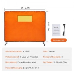 Hitsaussuojaverho liekinkestävä vinyyli 6x8 metallikehys pyörillä läpinäkyvä ikkuna