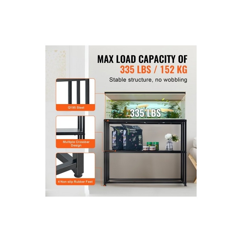 Akvaariojalusta enintään 40 gallonin akvaariolle teräs ja MDF 152 kg kaksitasoinen