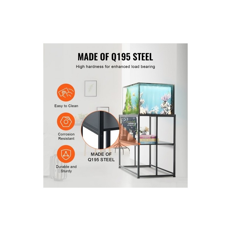 Akvaariojalusta enintään 40 gallonin akvaariolle teräs ja MDF 152 kg kaksitasoinen