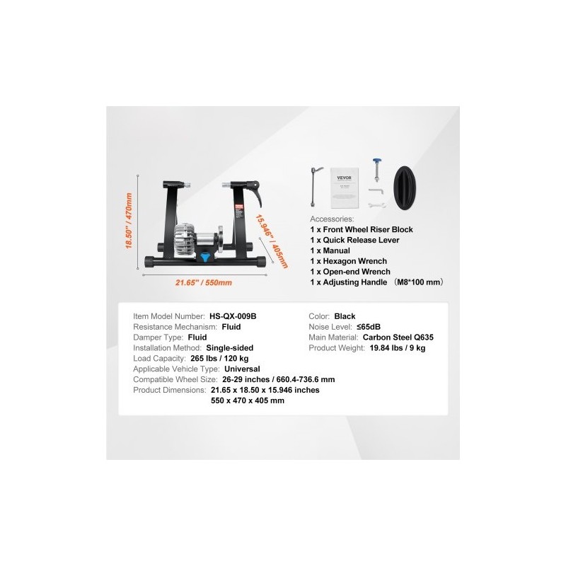 Harjoitusteline taittuva hiiliteräsrunko nestetoimisella vastuksella 26–29-tuumaisille pyörille pikavapautusvivulla