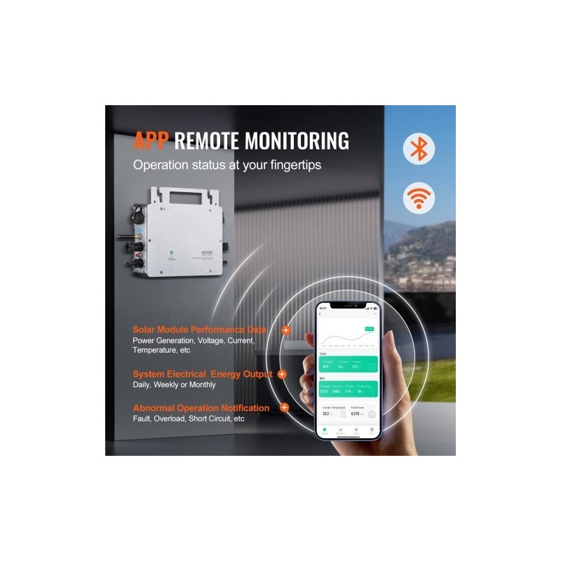 Mikroinvertteri 800W alumiinikuori IP65 18–50 V verkkoon liitettävä langaton etäseuranta