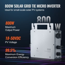 Mikroinvertteri 800W alumiinikuori IP65 18–50 V verkkoon liitettävä langaton etäseuranta