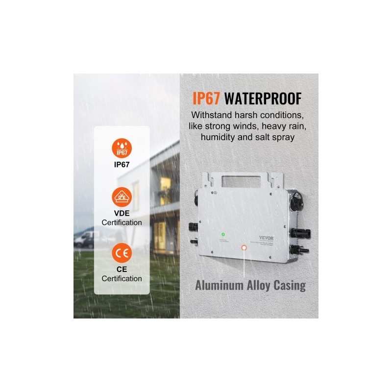 Aurinkomikroinvertteri alumiiniseoskotelo 800W IP67 MPPT WiFi-antenni sovellustuki kahdelle paneeliryhmälle