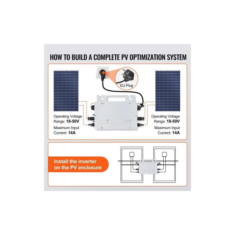Aurinkomikroinvertteri alumiiniseoskotelo 800W IP67 MPPT WiFi-antenni sovellustuki kahdelle paneeliryhmälle