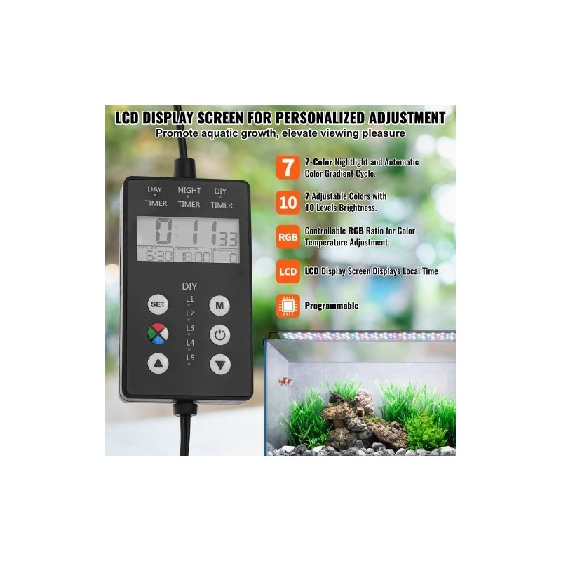 Akvaariovalo täyden spektrin LED 24W LCD-näytöllä ajastimella alumiiniseosrunkoinen 30–36 tuuman akvaariolle