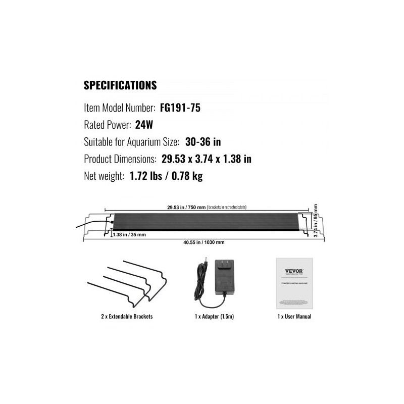 Akvaariovalo täyden spektrin LED 24W LCD-näytöllä ajastimella alumiiniseosrunkoinen 30–36 tuuman akvaariolle