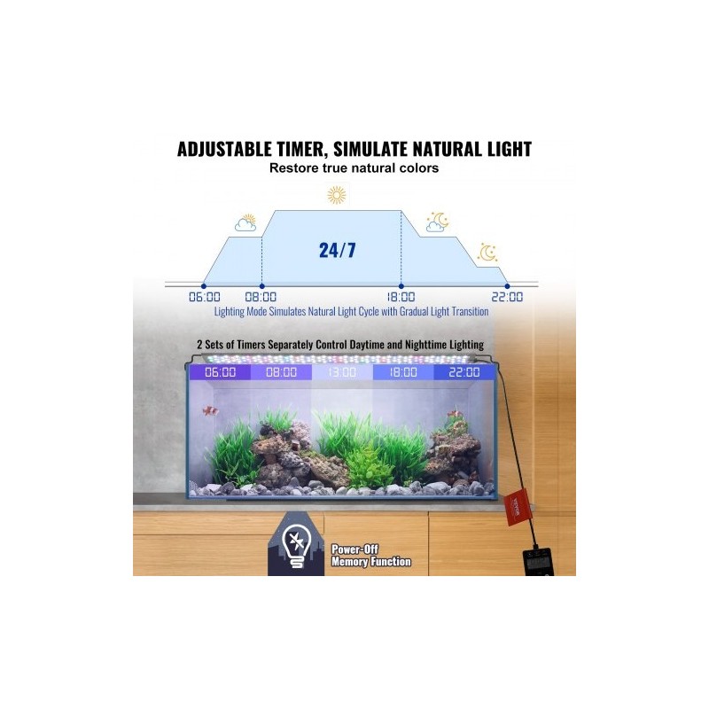 Akvaariovalo 22W täysspektrinen alumiinirunko LCD-näytöllä säädettävillä kannattimilla 24–30 tuuman akvaarioon
