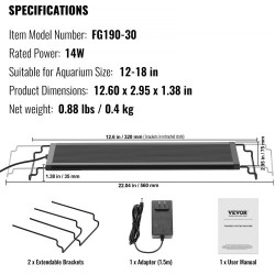 Akvaariovalo täyden spektrin 14 wattia 12–18 tuuman akvaariolle alumiiniseosrunko viisi kirkkaustasoa