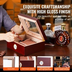 Sikarikostutin pöytämallinen espanjanseetripuusta lasikannella hygrometrillä ja jakajalla 30–50 sikaria