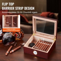 Sikarikostutin pöytämallinen espanjanseetripuusta lasikannella hygrometrillä ja jakajalla 30–50 sikaria