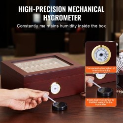 Sikarikostutin pöytämallinen espanjanseetripuusta lasikannella hygrometrillä ja jakajalla 30–50 sikaria