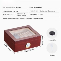 Sikarikostutin pöytämallinen espanjanseetripuusta lasikannella hygrometrillä ja jakajalla 30–50 sikaria