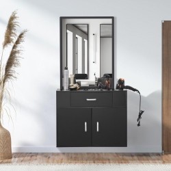 Seinään asennettava mattamusta kampaamokaappi peilillä yhdellä laatikolla kaksiosaisella kaapilla lämpöä kestävillä holkeilla