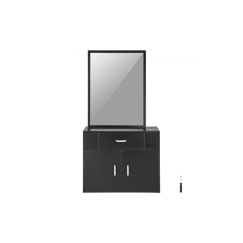 Seinään asennettava mattamusta kampaamokaappi peilillä yhdellä laatikolla kaksiosaisella kaapilla lämpöä kestävillä holkeilla