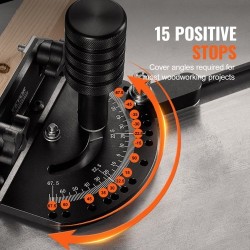 Pöytäsahan jiiri-ohjain alumiiniseos 19 x 9,5 mm vakiouriin 15 kulmapysäytystä