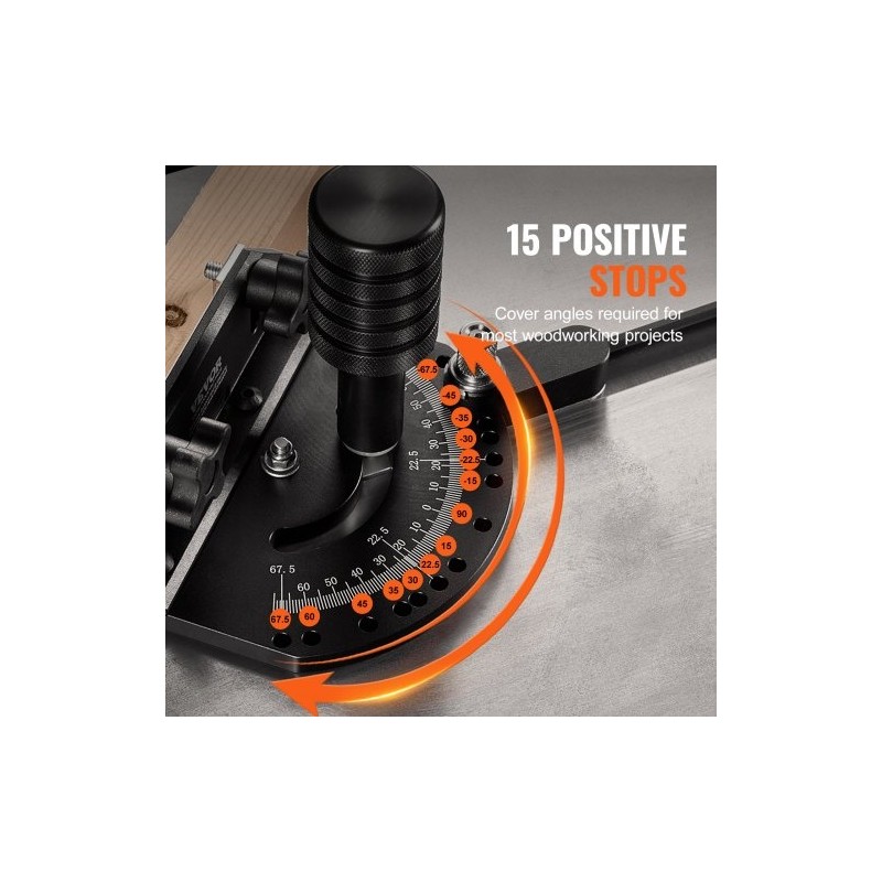 Pöytäsahan jiiri-ohjain alumiiniseos 19 x 9,5 mm vakiouriin 15 kulmapysäytystä