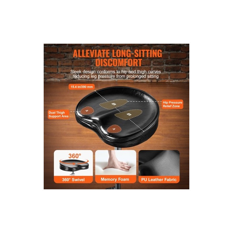 Rumpujakkara korkeussäädettävä 540–670 mm kolmijalkainen teräsrunko PU-päällinen muistivaahto 227 kg kantavuus