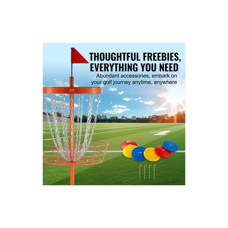 Frisbeegolfkori teräsrunko oranssi 24 sinkittyä ketjua 6 kiekkoa ulko ja sisäkäyttöön