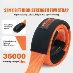 Hinausliina polyesteristä 7,6 cm 2,4 m 16329 kg kolmoisvahvistetut lenkit ajoneuvojen hinaukseen