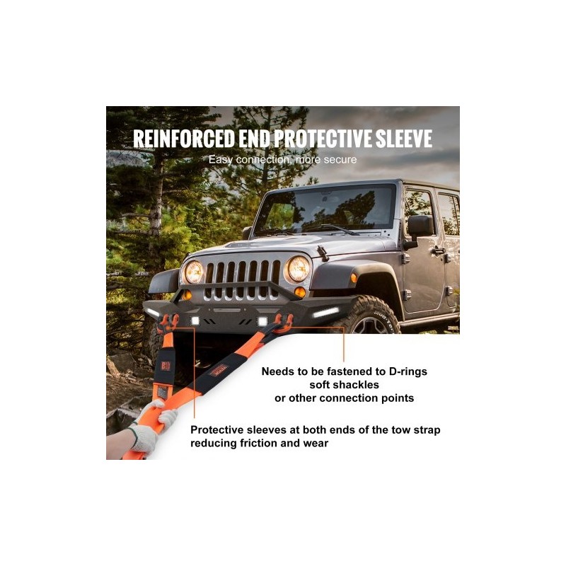 Hinausliina polyesteristä 7,6 cm 2,4 m 16329 kg kolmoisvahvistetut lenkit ajoneuvojen hinaukseen