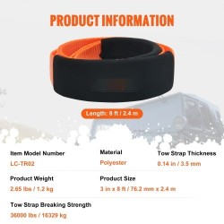 Hinausliina polyesteristä 7,6 cm 2,4 m 16329 kg kolmoisvahvistetut lenkit ajoneuvojen hinaukseen
